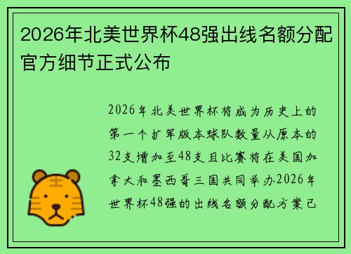 2026年北美世界杯48强出线名额分配官方细节正式公布